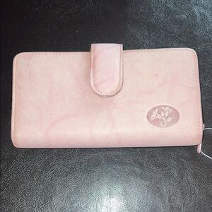 Buxton Pink Marbled Looking Cowhide Leather Long Wallet